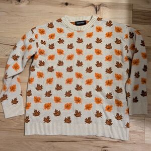 ChicWish Women's Fall Autumn Leaf All Over Print Sweater L/XL